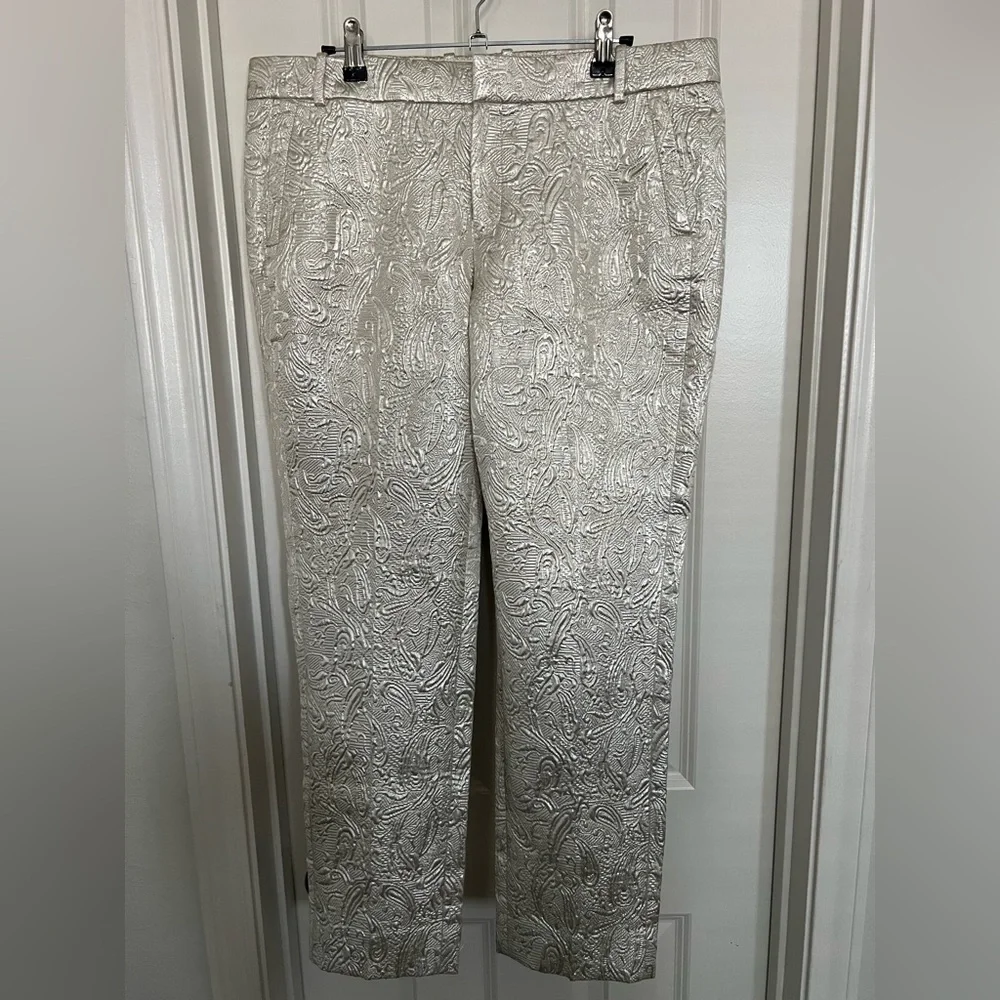 J. CREW GOLD METALLIC JACQUARD BROCADE PANTS LINED SZ 12 - Picture 1 of 8